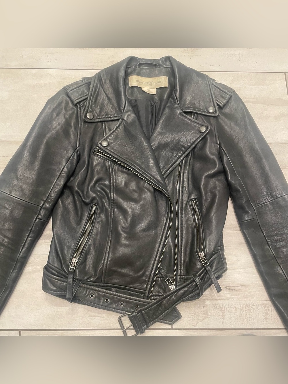 Leather motorcycle moto jacket XS S